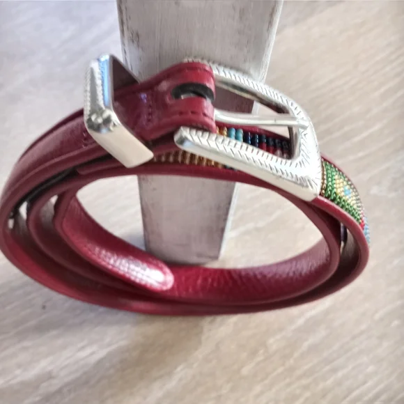 SOLD Brighton Belt Genuine Leather Silver Beaded Native American Red Size 32 … - Picture 12 of 12